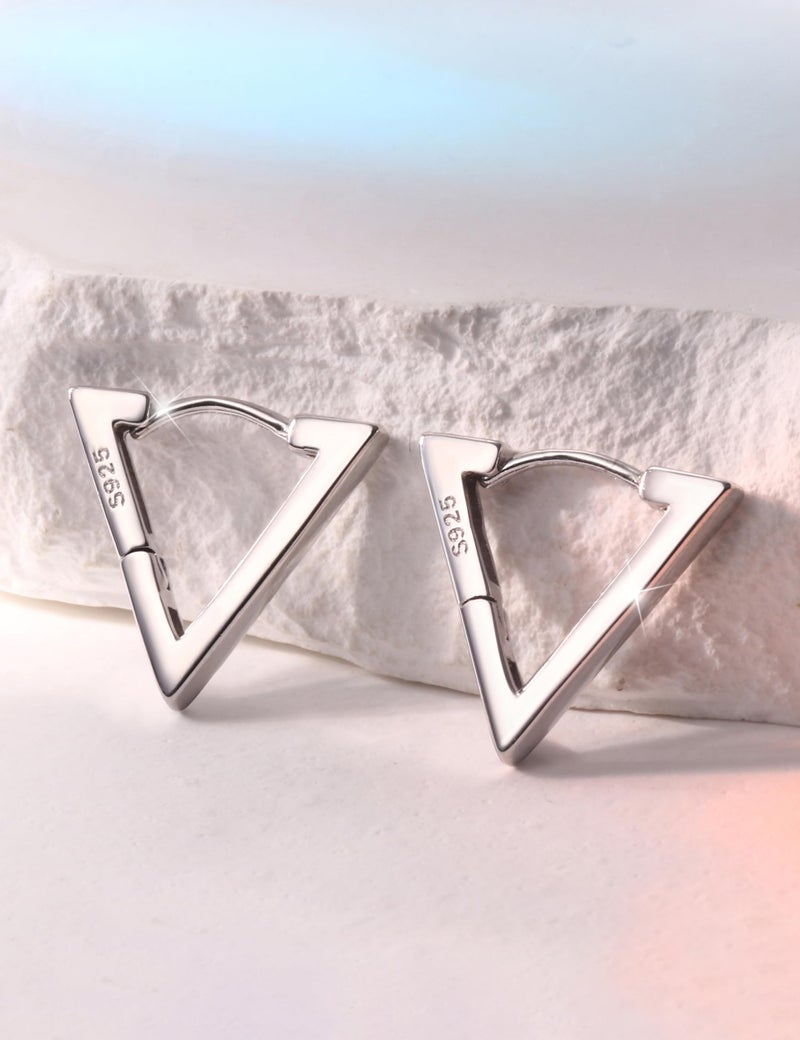 Milacolato 925 Sterling Silver Small Hoop Earrings for Women White Gold Plated Geometric Huggie Hoop Earrings Hypoallergenic Triangle Hoop Earrings for Women Trendy Jewelry Gifts - Image 4